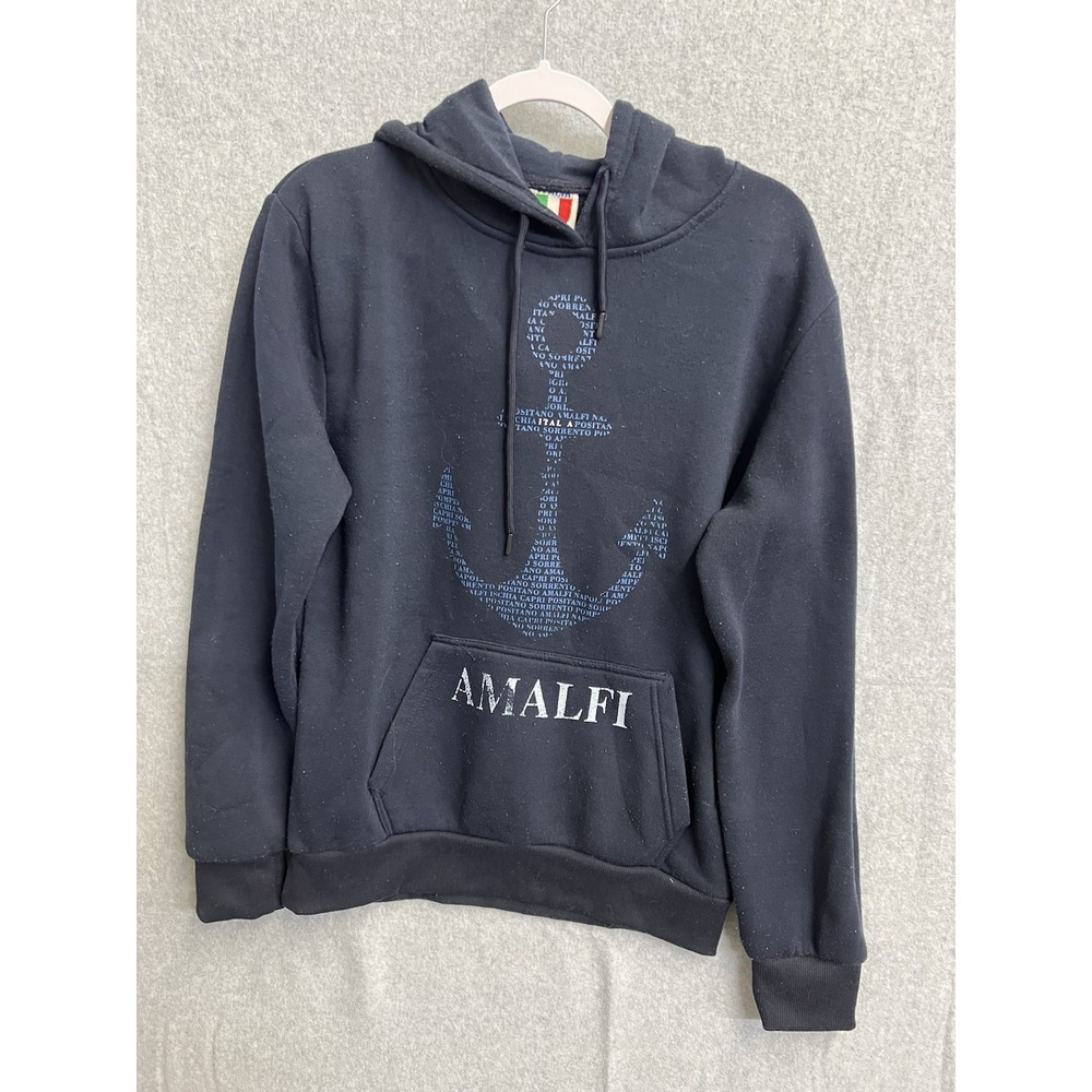 Italia Amalfi Coast Anchor Graphic Hoodie Mens Large Black Souvenir Pullover